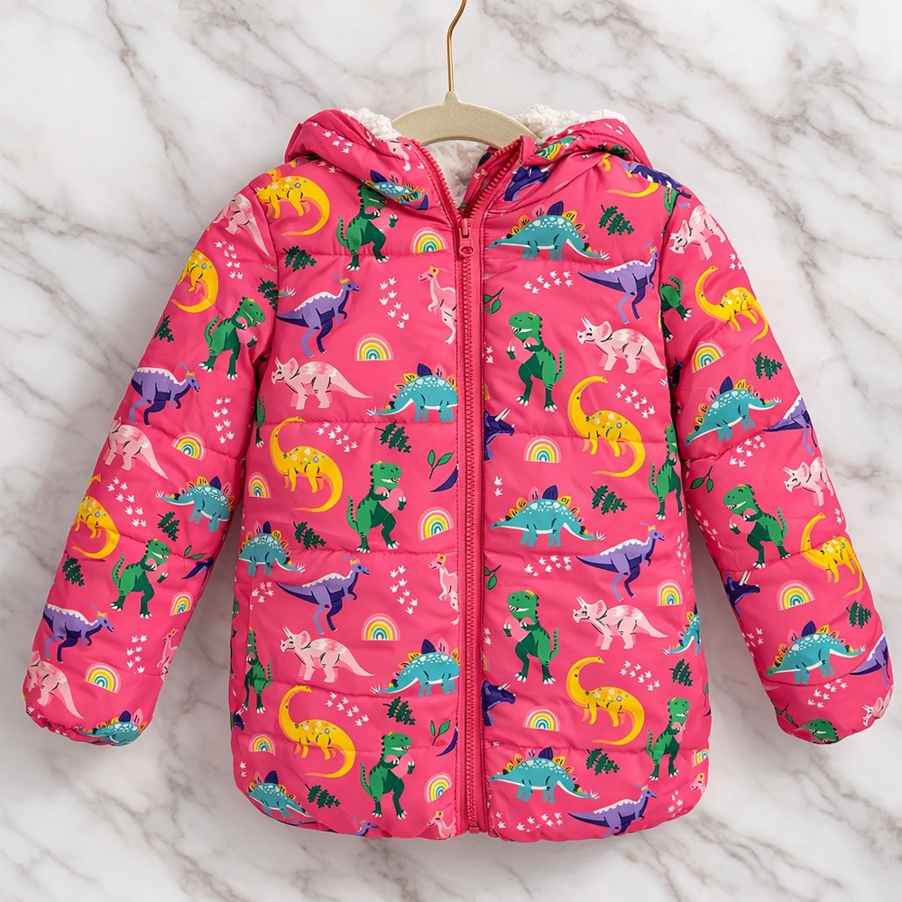 Gymboree Girls Dino-Mite Pink Puffer Jacket size 7, so adorable and cozy - Picture 2 of 5